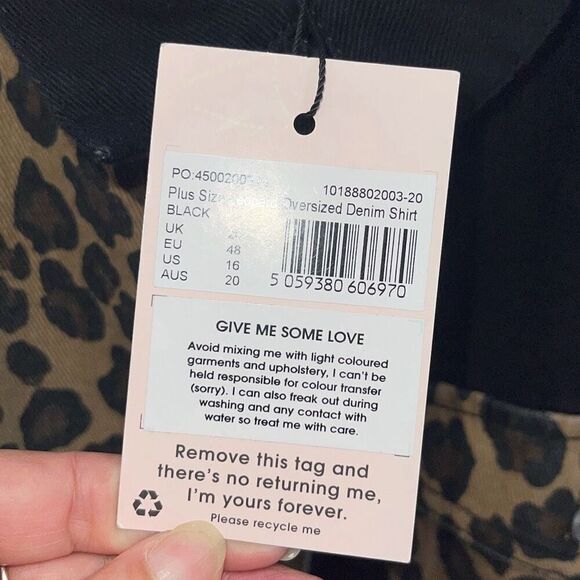 Missguided Womens Plus Size Leopard‎ Oversized Denim Shirt Black Size 16 NWT - Picture 7 of 10